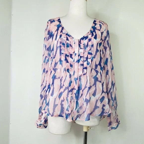 Anthropologie Maeve Silk Ruffled Pleated Blouse 6 - Picture 3 of 7